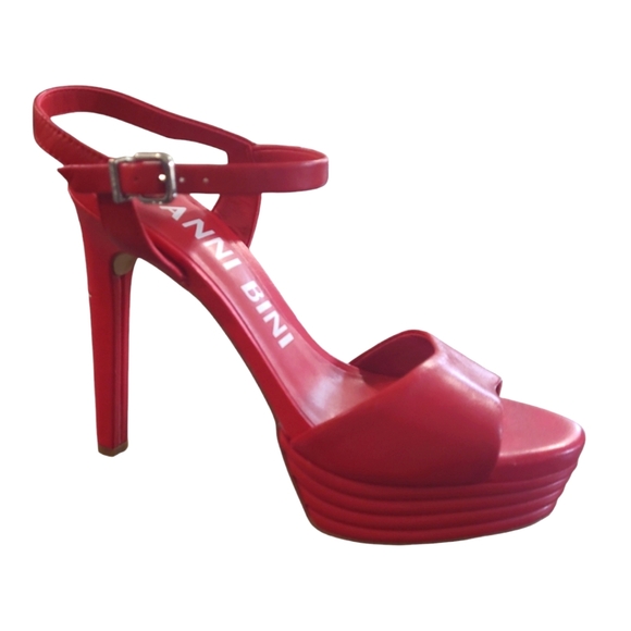 Gianni Bini Shoes - Gianni Bini Ophyliah Leather Ankle Strap Stiletto platform Dress Red Sandals